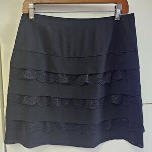 New Jacob Black Tiered Lace Fringe Mini Skirt